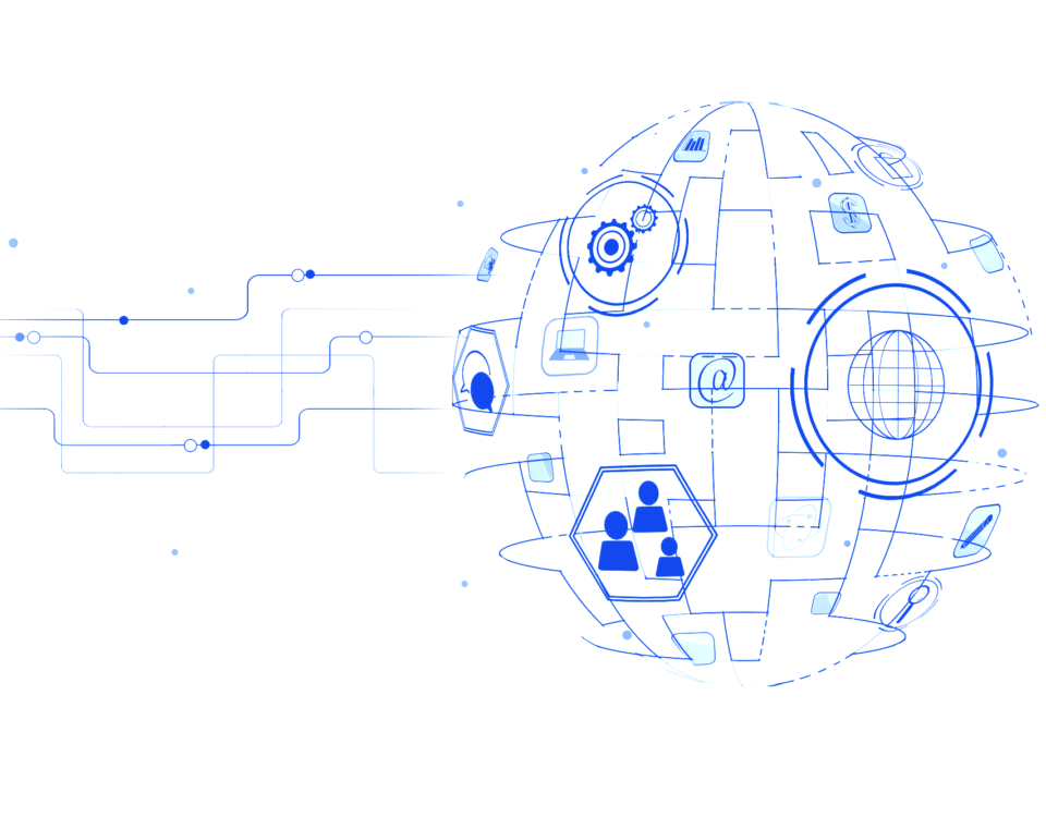 Illustration of a digital globe with connected icons representing the NIST Cybersecurity Framework's components and core functions, including Framework Core, Implementation Tiers, and Profiles. The image symbolizes the 6 core functions of the NIST CSF: Govern, Identify, Protect, Detect, Respond, and Recover, emphasizing the interconnected nature of cybersecurity practices and risk management.